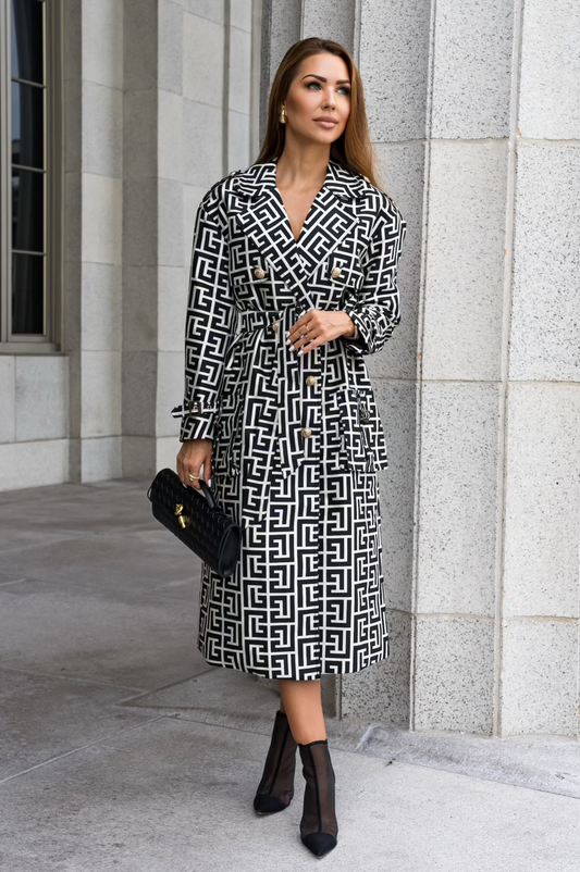 Buttoned Monogram Trench Coat with Belt