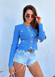 Ribbed Knitted Cardigan - Diamond Blue