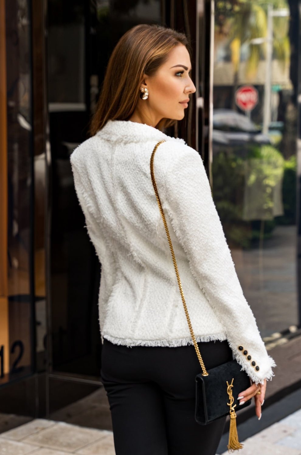 Blazer de tweed de Chloé, color blanco marfil