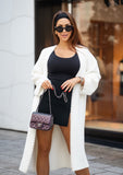 Pearly Faux Fur Knit Cardigan Coat - White
