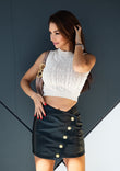 Vegan Leather Wrap Style Mini Skirt - Black