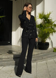 Black Sequin Knit Belted Cardigan