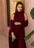 Eirini Knitted Three-Piece Pants Set - Burgundy