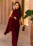 Eirini Knitted Three-Piece Pants Set - Burgundy