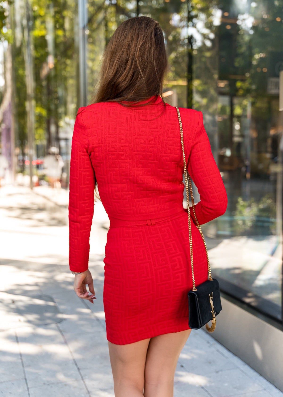 Knit Mini Skirt & Cardigan Set with Belt - Red