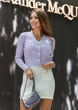 Cropped Ribbed Knitted Cardigan - Lavender