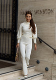 Cashmere Blend Knit Sweater & Flare Pants Set - Cream