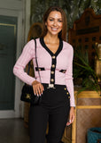 Black High-Waist Slim Pants with Gold Buttons