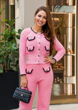Pink Tweed Knit Cardigan & Wide-Leg Pants Set