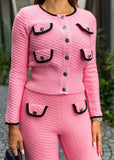 Pink Tweed Knit Cardigan & Wide-Leg Pants Set