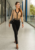 Contrast-Trim Cardigan – Beige Knit