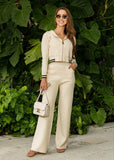 Cozy Monogram Knit Tracksuit – Creamy White Hoodie & Pants Duo