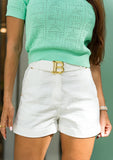 Tailored Monogram Denim Shorts with Belt - White