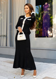 Pointelle Knit Skirt Set - Black & White