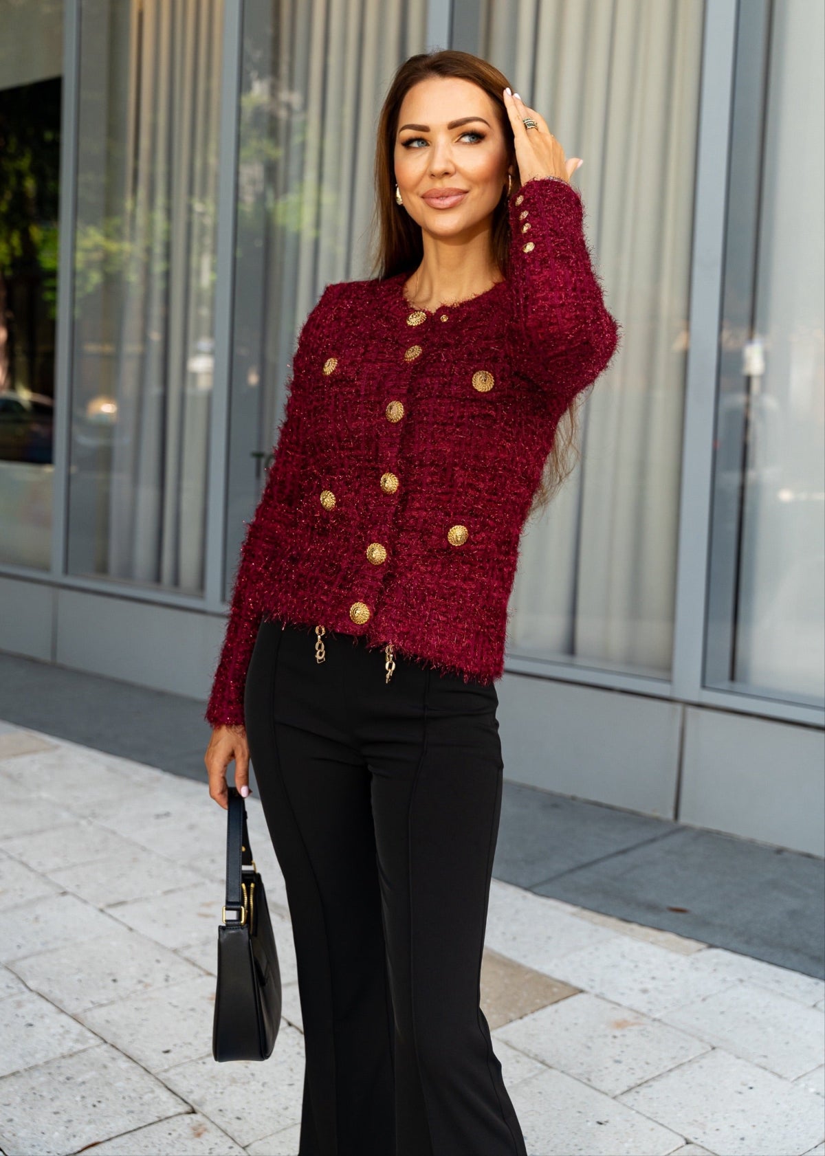 Burgundy Knit Jacket-Style Cardigan