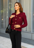 Burgundy Knit Jacket-Style Cardigan