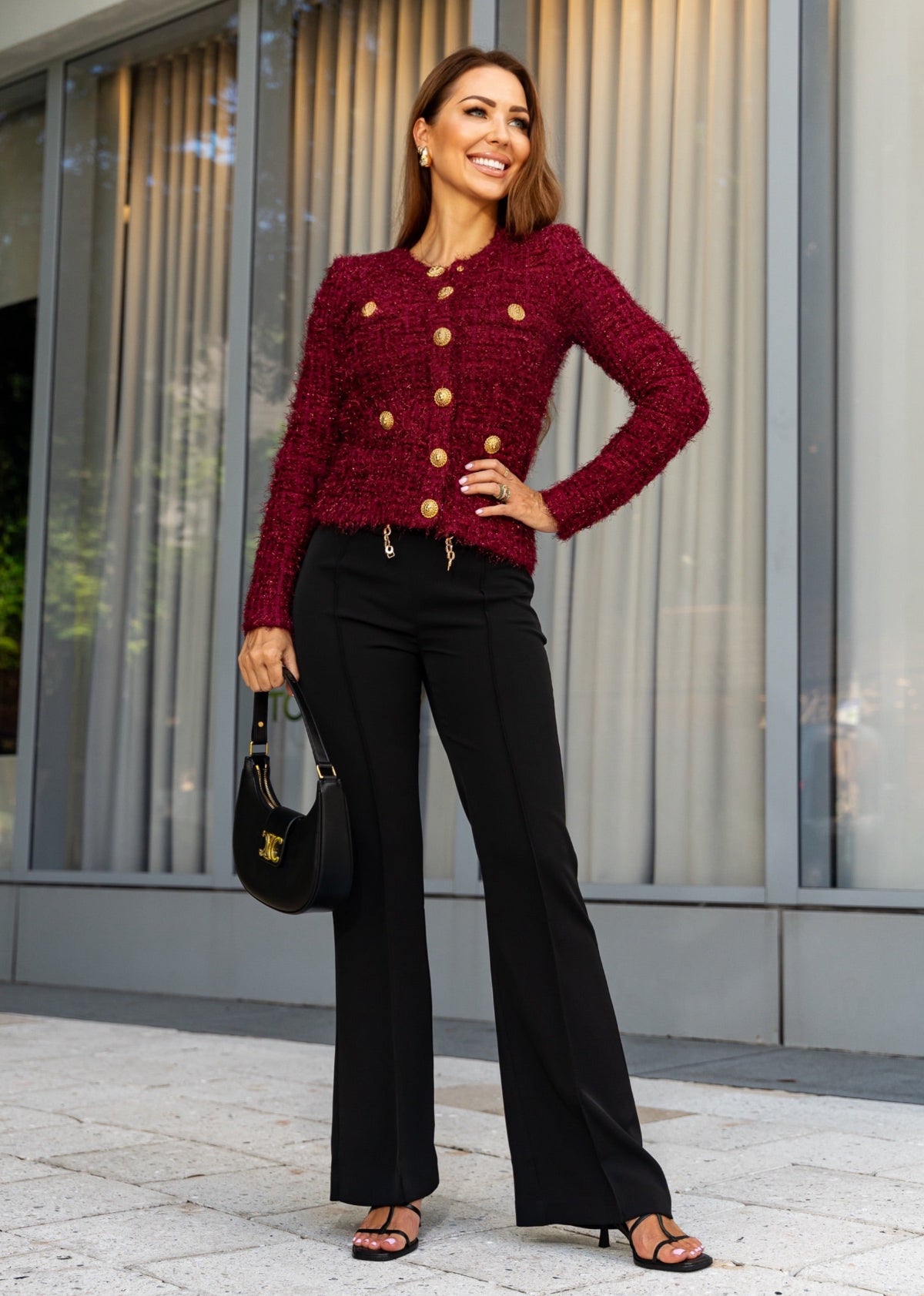 Burgundy Knit Jacket-Style Cardigan