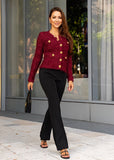 Burgundy Knit Jacket-Style Cardigan