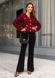 Burgundy Knit Jacket-Style Cardigan
