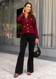 Burgundy Knit Jacket-Style Cardigan