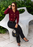 Black High-Waist Tailored Pants with Chain