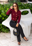 Black High-Waist Tailored Pants with Chain