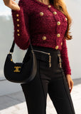 Black High-Waist Tailored Pants with Chain
