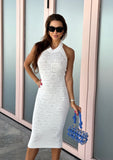Casandra Monogrammed Knit Midi Dress - Pure White