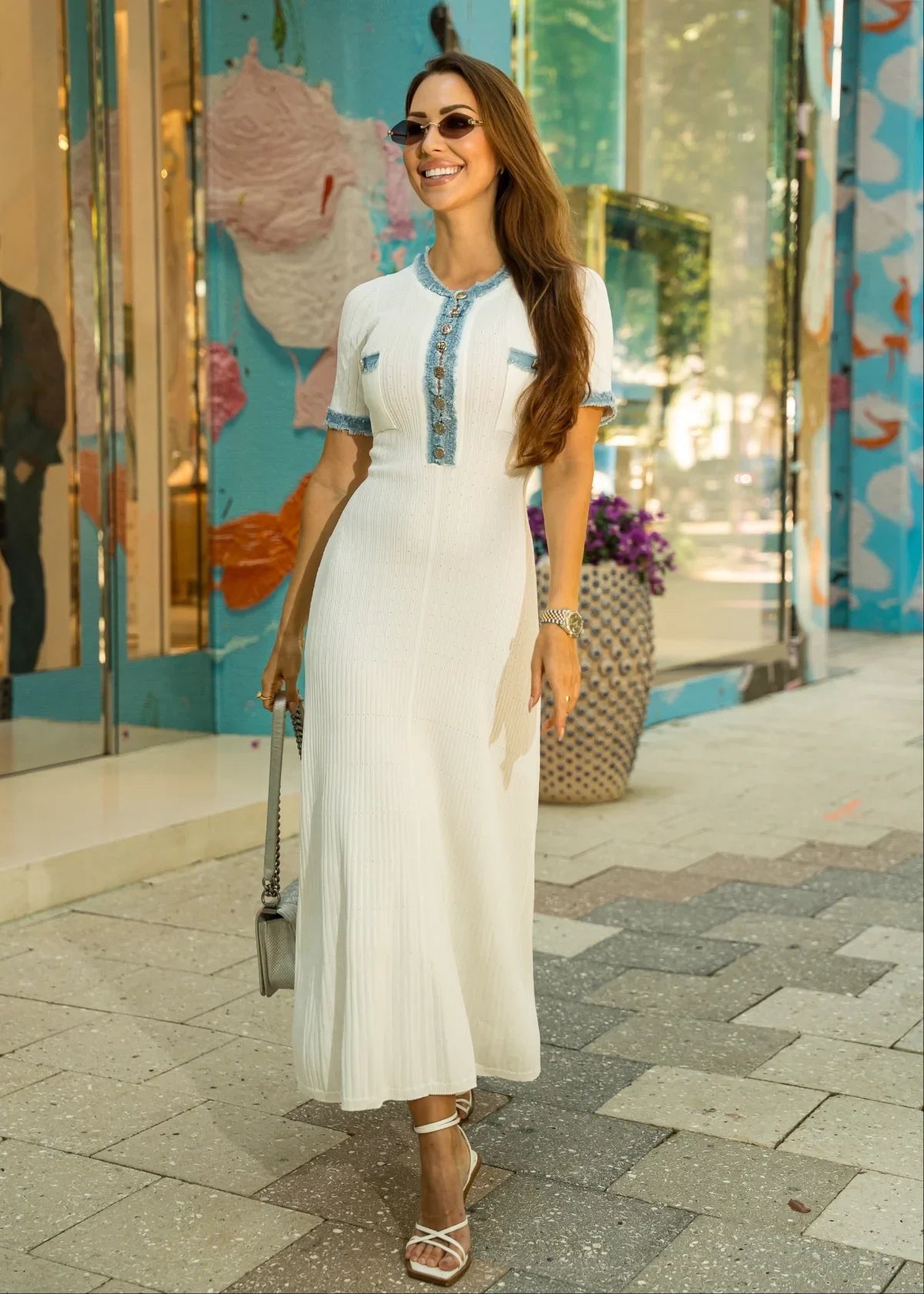 white denim dress maxi On the Run Denim Maxi Dress - Women's Size L, White
