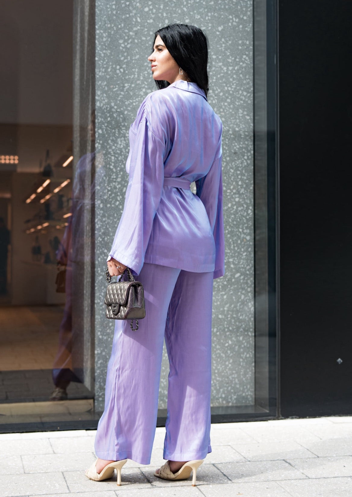 Cassandra Organza Blazer & Pants Suit Set - Lilac