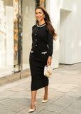 Kim Midi Skirt & Cardigan Set - Crystal Black