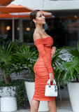 Meera Midi Ruched Dress - Spicy Orange