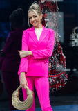 Double Breasted Blazer & Pants Suit Set - Bright Pink