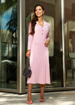 Lucia blush pink knit midi dress for women with a soft fitted silhouette