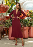 Lucia Knit Midi Dress in Burgundy - Dress