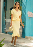 ShopPegasi Melany yellow pointelle knit dress, perfect for semi-formal or party occasions