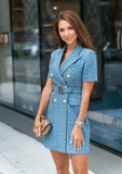 Monogram Denim Belted Dress - shoppegasi