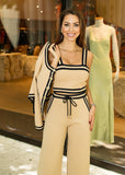 Pegasi-Luxury Women's Knitwear – Areti Beige & Black Knitted Set for a Fashion-Forward Look