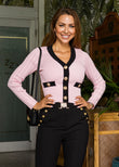 Pegasi women’s knit cardigan – pink contrast trim crop cardigan in black and pink