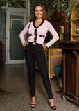 Shoppegasi pink contrast cardigan – stylish knit cardigan in pink & black for women