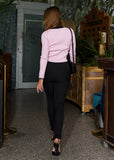 Pegasi women’s knit cardigan – pink contrast trim crop cardigan in black and pink