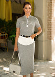 Pegasi ribbed knit top and midi skirt set in soft grey