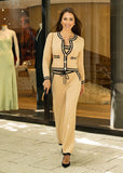 Modern & Minimalist Areti Beige & Black Knitted Ensemble – Trendy & Comfortable Women's Wear