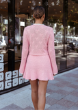 Pink Bow Detail Knit Cardigan & Skirt Set – Soft Elegant Two-Piece