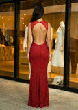 Elegant red sequin cocktail maxi dress for festive occasions