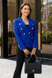 hic royal blue double-breasted blazer jacket for women designed for office and business wear.