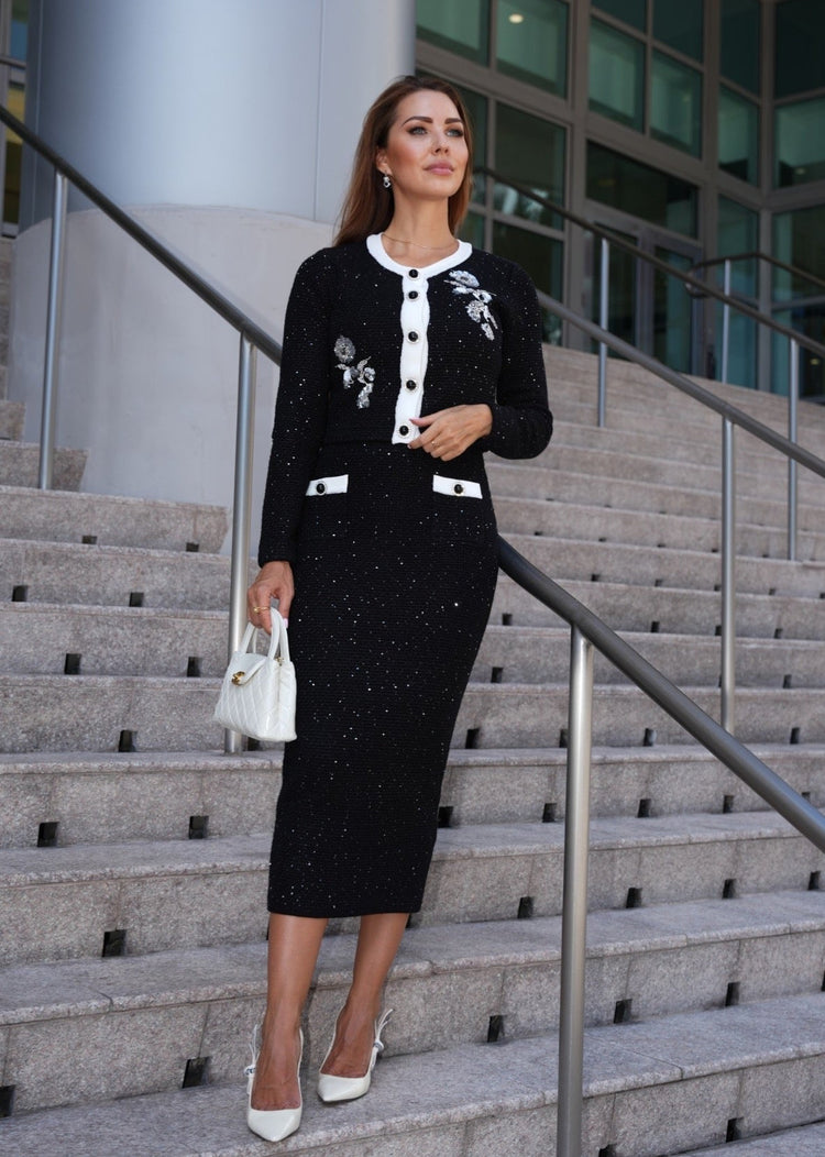 Seraphina Embellished Knit Co-Ord Set in Midnight Noir – Elegant, Sophisticated Women’s Set