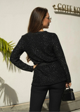 ShopPegasi black knit cardigan with shimmering sequins and adjustable belt