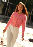 Elegant Pink Knit Cardigan with Gold Button and Fringe Trim – Perfect for Daytime Style
