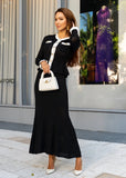 ShopPegasi black and white pointelle knit skirt set, stylish women’s two-piece outfit front view